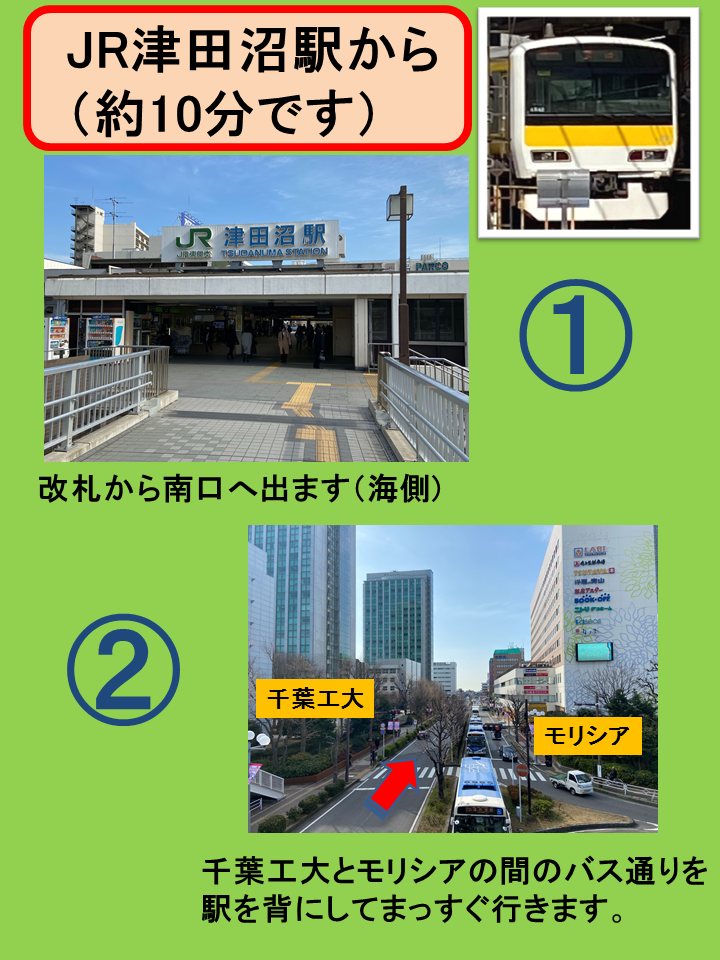 JR津田沼駅からリサイクルショップまでの道順